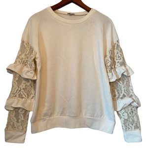 Lily White Cream Long Sleeves Sweatshirt Sweater